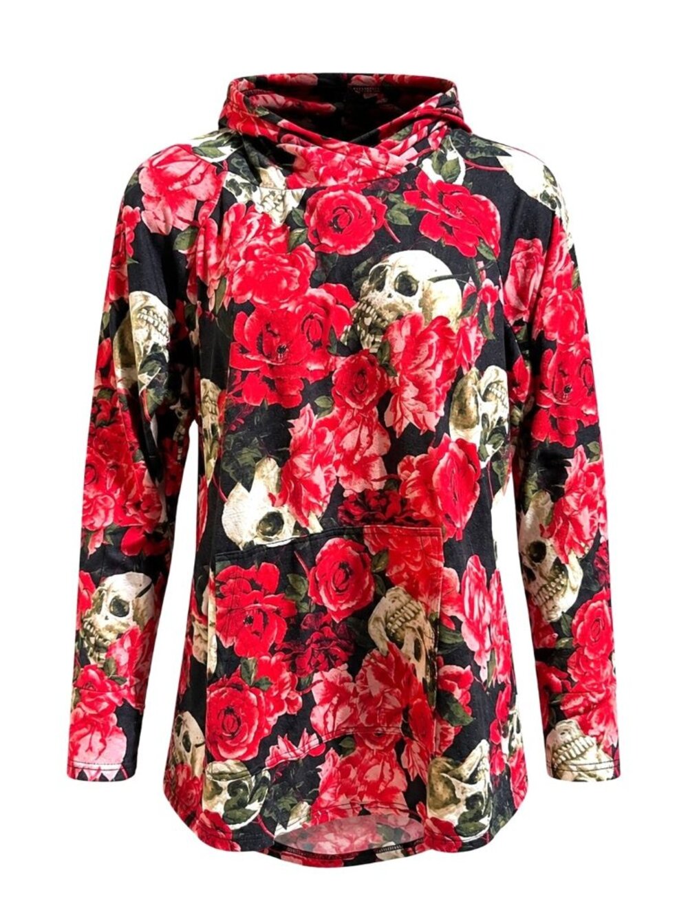LuLaRoe XS Black Red Amber Skull Rose Dark Floral Goth Halloween Hoodie Pullover